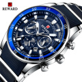 REWARD 81011M New Mens Watches Luxury Blue Military Sport Watch Men Leather Waterproof Quartz Wishwatch Relogio Masculino